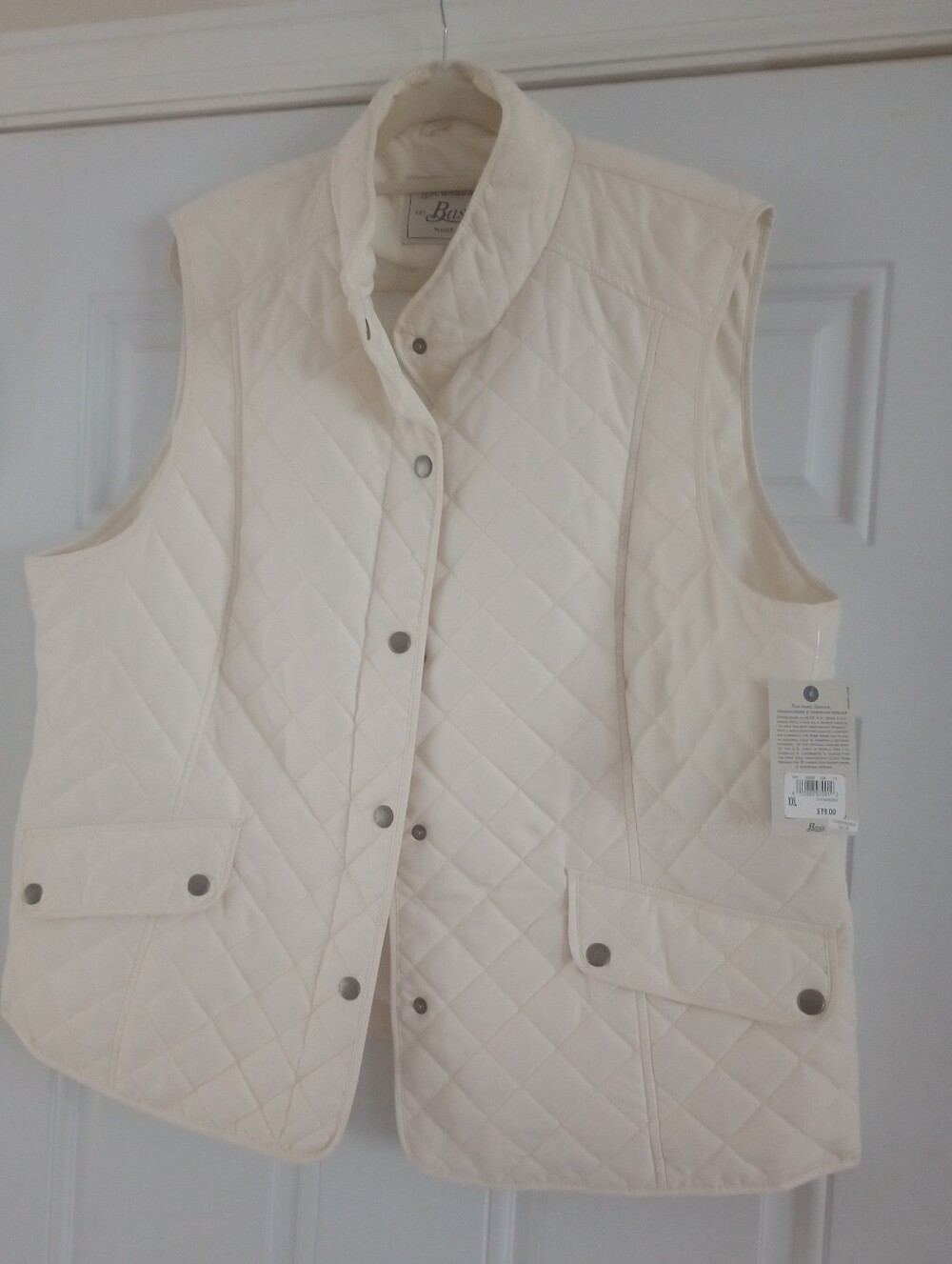 G.H. BASS & CO Cream Diamond Quilted Full Button Down Front Snap Vest XXL